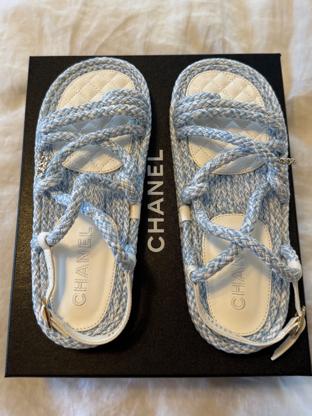 CHANEL Light Blue & White Braided Rope Sandals - Picture 5 of 13